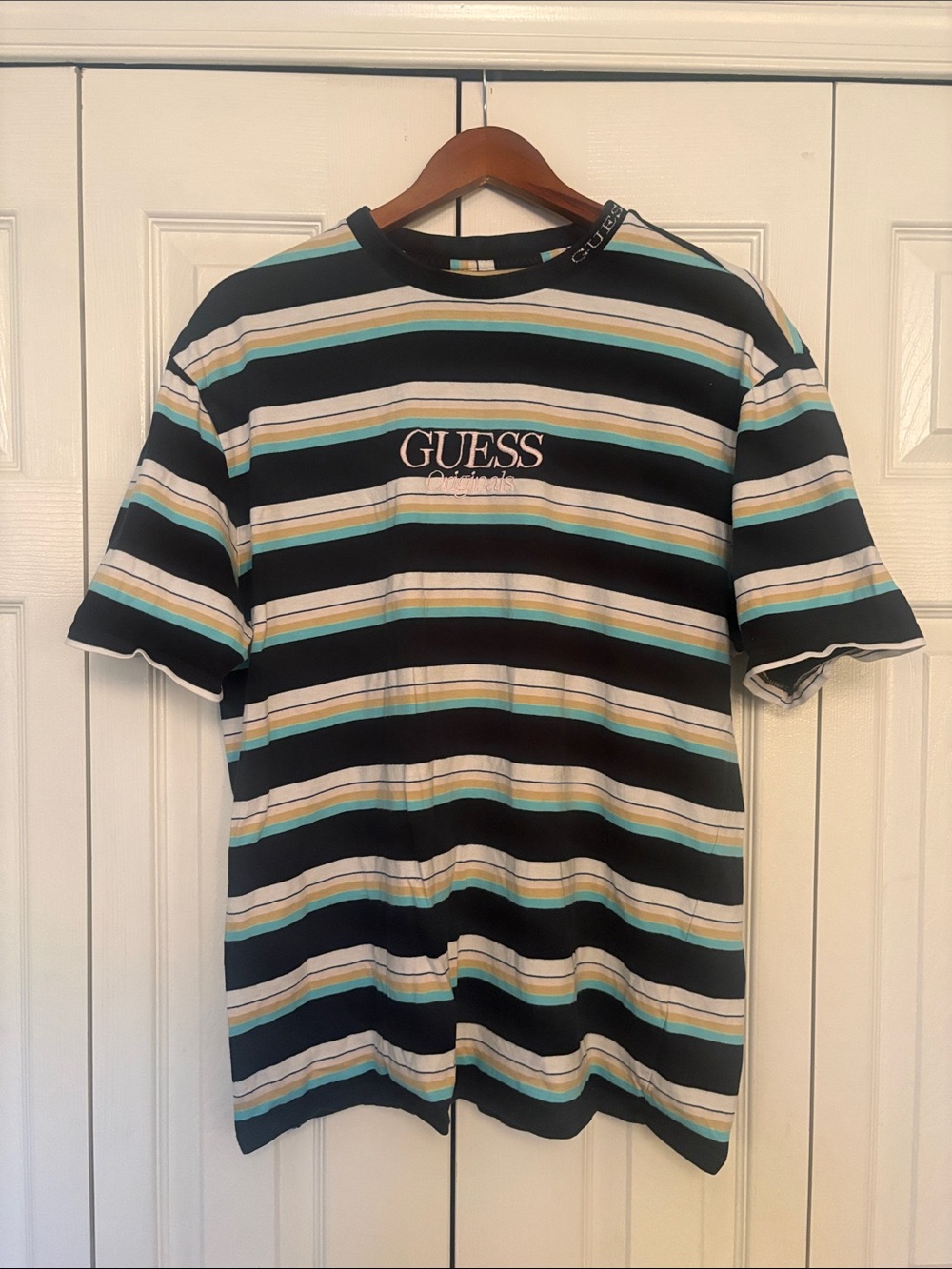 GUESS Navy Striped Crewneck Tee